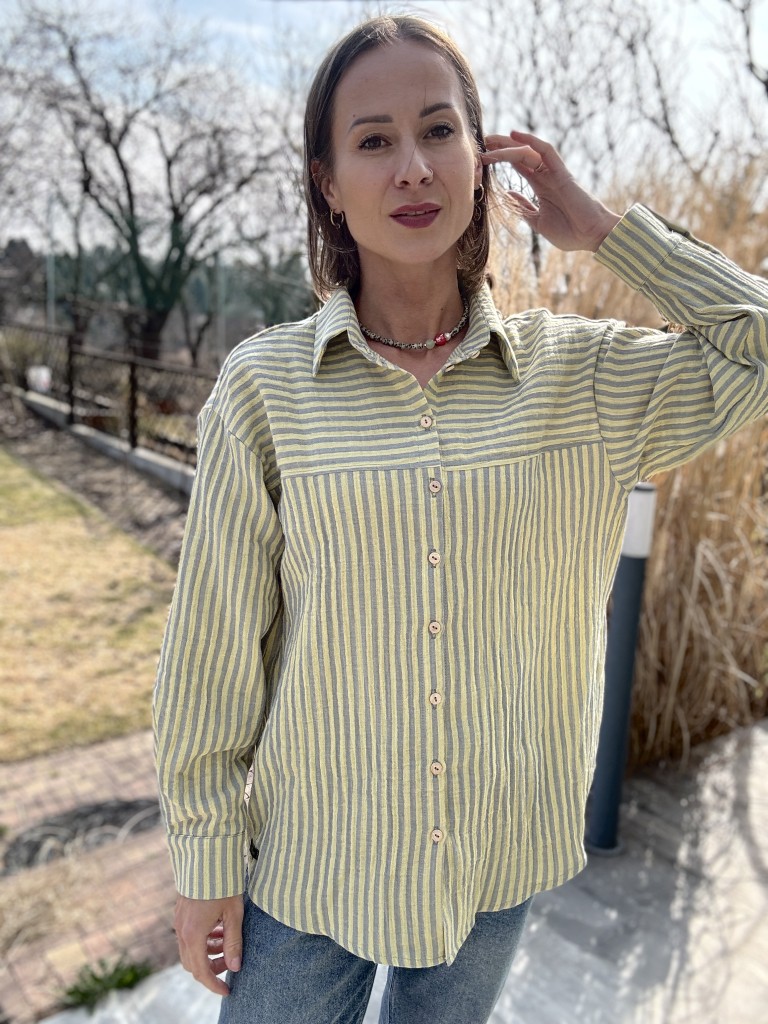 koszula damska streetwear muślinowa paski oversize