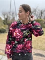 Bluza damska handmade burgundowa w peonie – casual, szyta na zamówienie, kwiatowy wzór