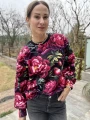 Damska bluza w peonie burgundowa – szyta ręcznie, casual, autorski wzór kwiatowy