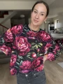 Burgundowa bluza damska w kwiaty peonii – handmade, styl miejski casual, unikat