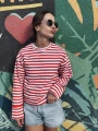 Bluza damska w biało-czerwone pasy o luźnym kroju