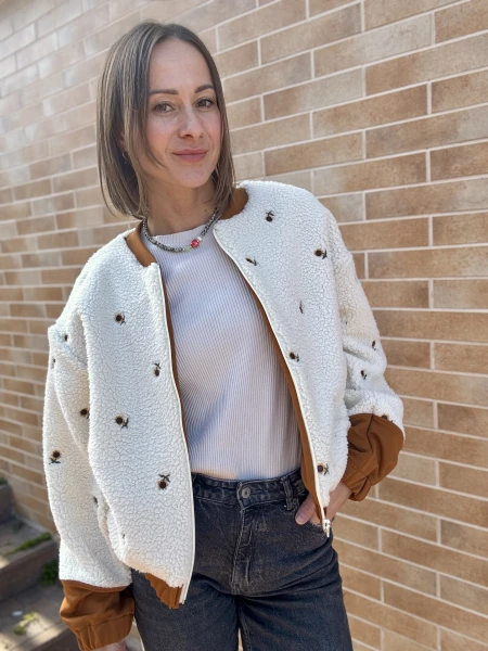 Damska kurtka polarowa śmietankowa SŁONECZNIKI 