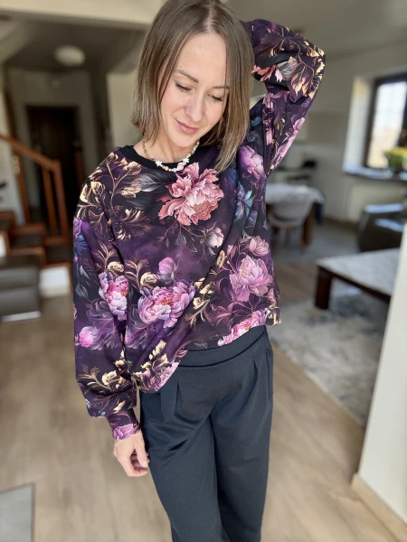 Fioletowa bluza damska peonie LIMITOWANY DROP 