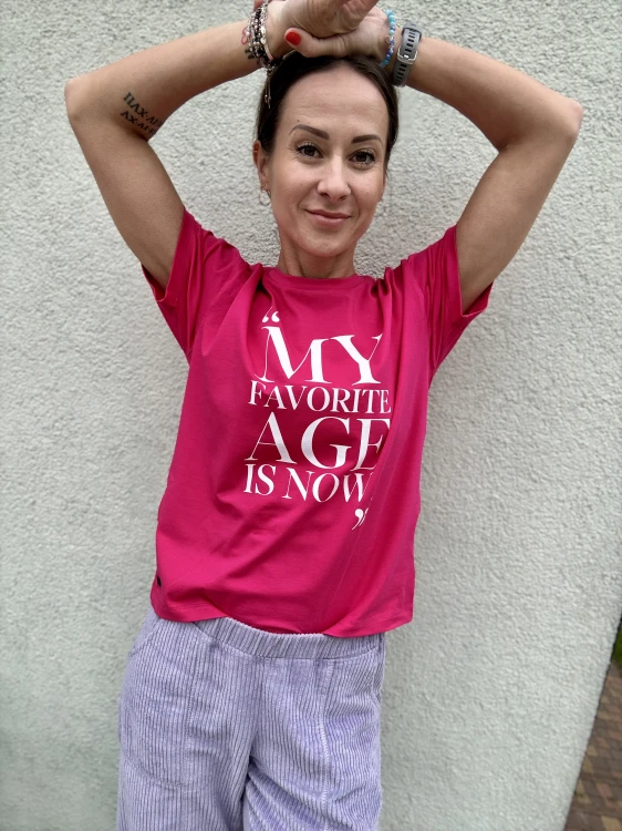 t-shirt damski oversize fuksjowy bawełna