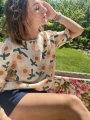 Romantyczna bluzka damska ecru z printem kwiatowym