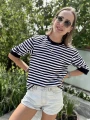 Koszulka damska oversize biało czarne paski handmade