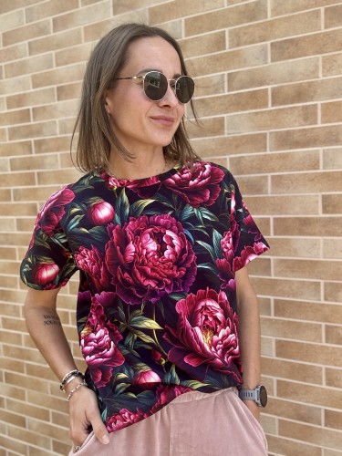 Bawełniany t-shirt damski w piwonie