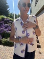 Śmietankowa kamizelka damska ze sztucznego futerka w kwiaty