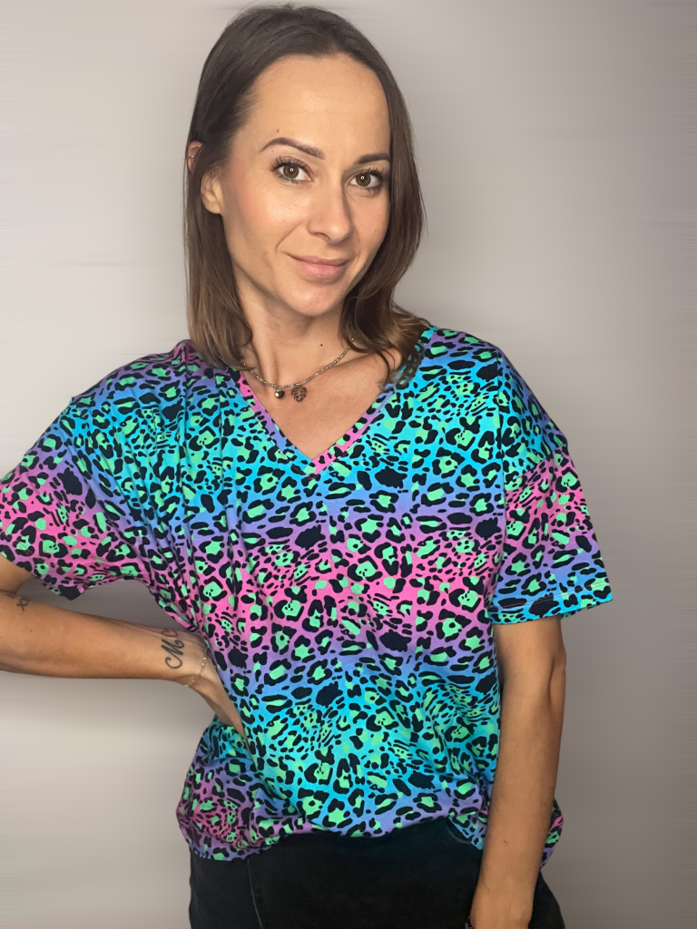 Dzianina cętki fluo niebieskie